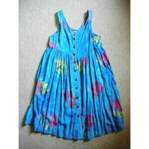 Womens Dress-BALI MOON-HAWAII-blue/green/pink Batik 100% Rayon buttoned slvlss-S